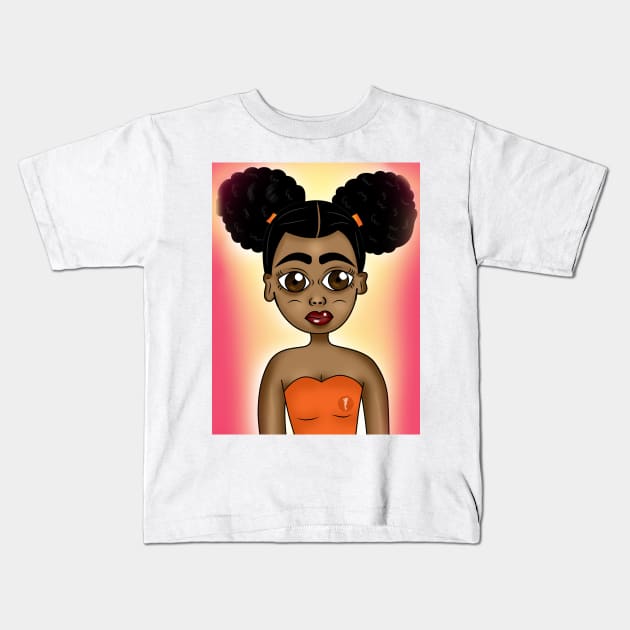 cute black girl art Kids T-Shirt by Spinkly Creations 